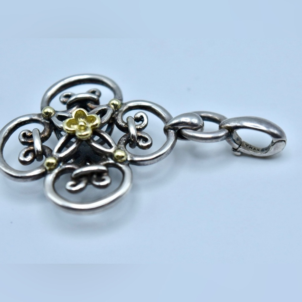Ann King Sterling Silver 925 & 18k Double Sided Flower Enhancer Dangle Pendant
